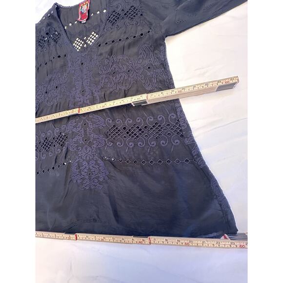 Johnny Was Embroidered Blouse Womens Small Black Eyelet Bohemian Whimsical - Picture 8 of 14
